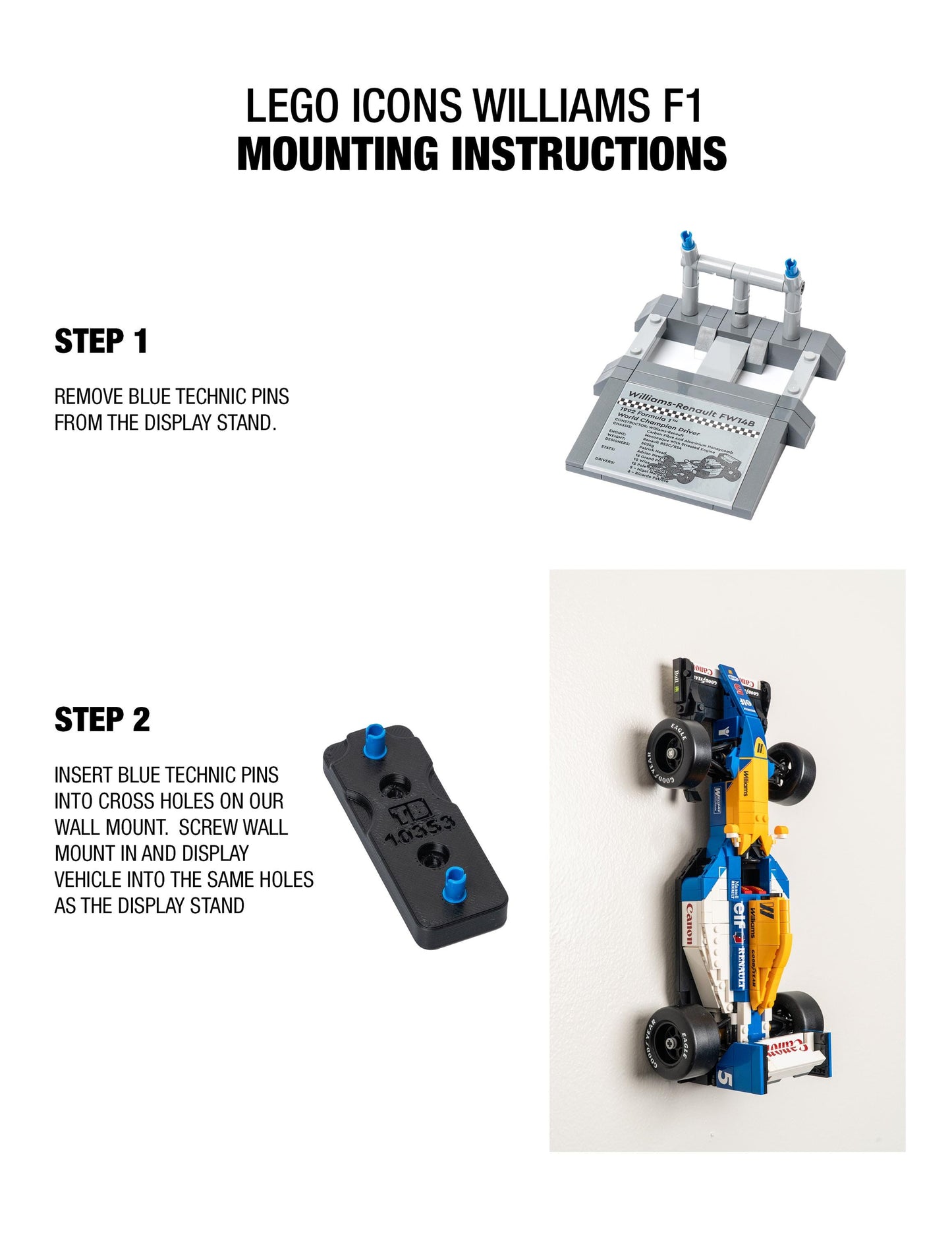 Wall Mount for LEGO Icons Williams Racing FW14B & Nigel Mansell - 10353