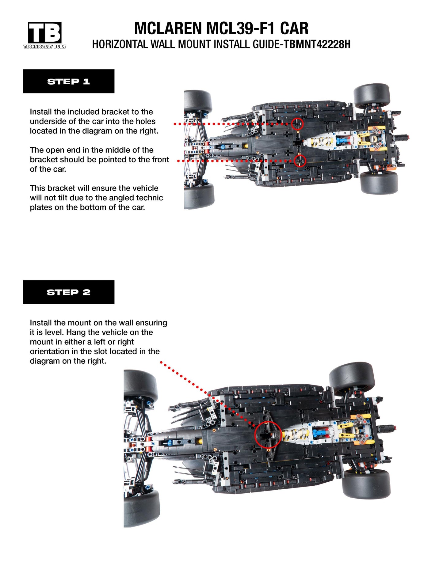 Horizontal Wall Mount for LEGO McLaren MCL39 F1 Car-42228