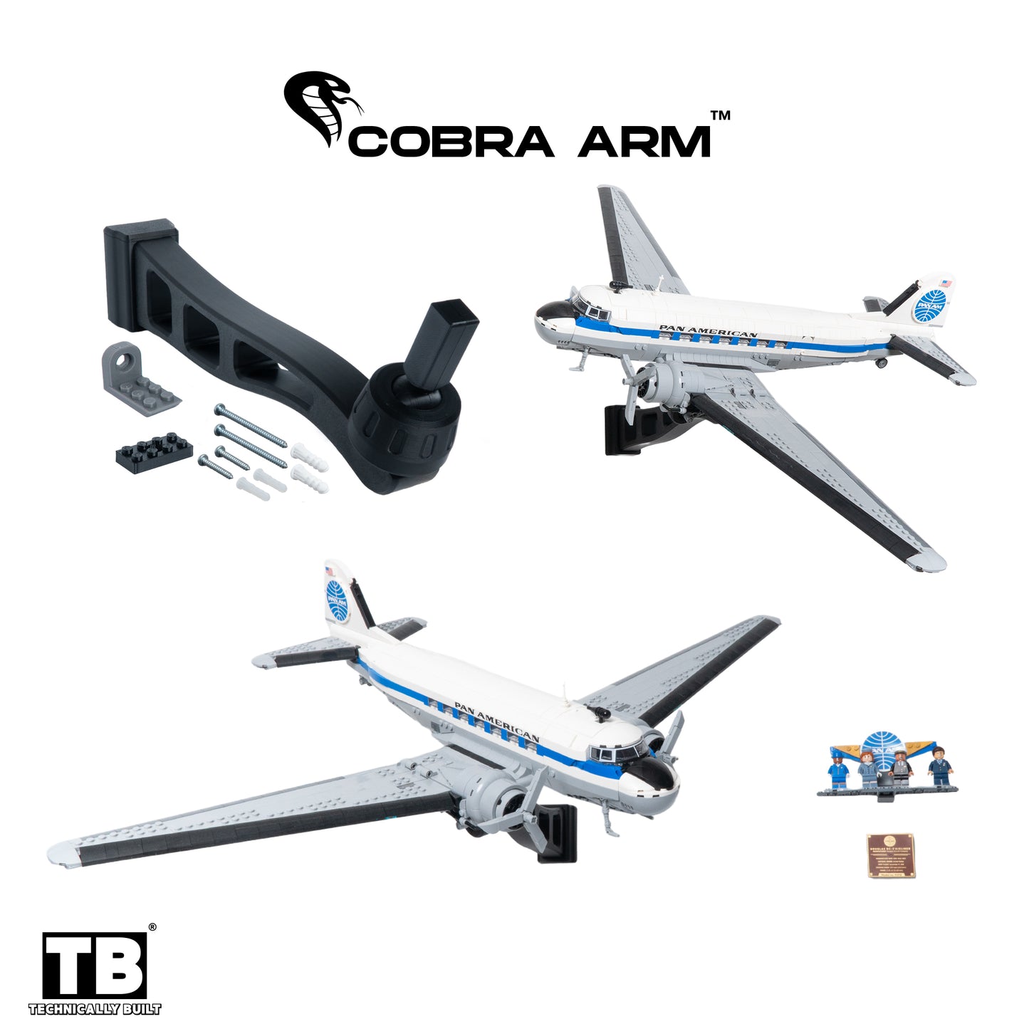 Cobra Arm Wall Mount Compatible With Lego Icons Douglas DC-3 PAN AM Airliner 11378