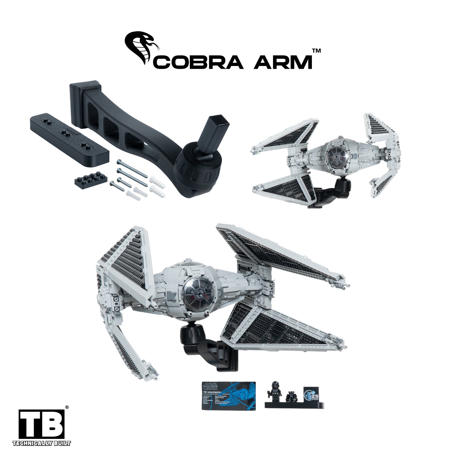 Cobra Arm Wall Mount Compatible With LEGO Star Wars TIE Interceptor 75382