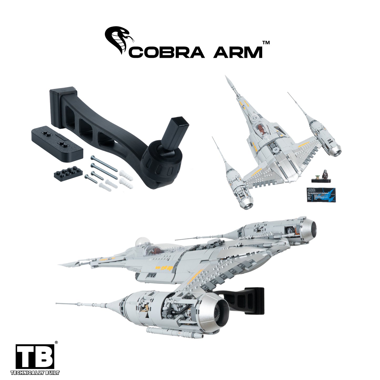 Cobra Arm Wall Mount Compatible With LEGO Star Wars The Mandalorian's N-1 Starfighter 75442