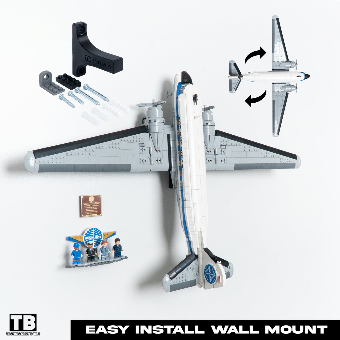 Vertical Wall Mount for LEGO Icons Douglas DC-3 Panam Airliner-11378
