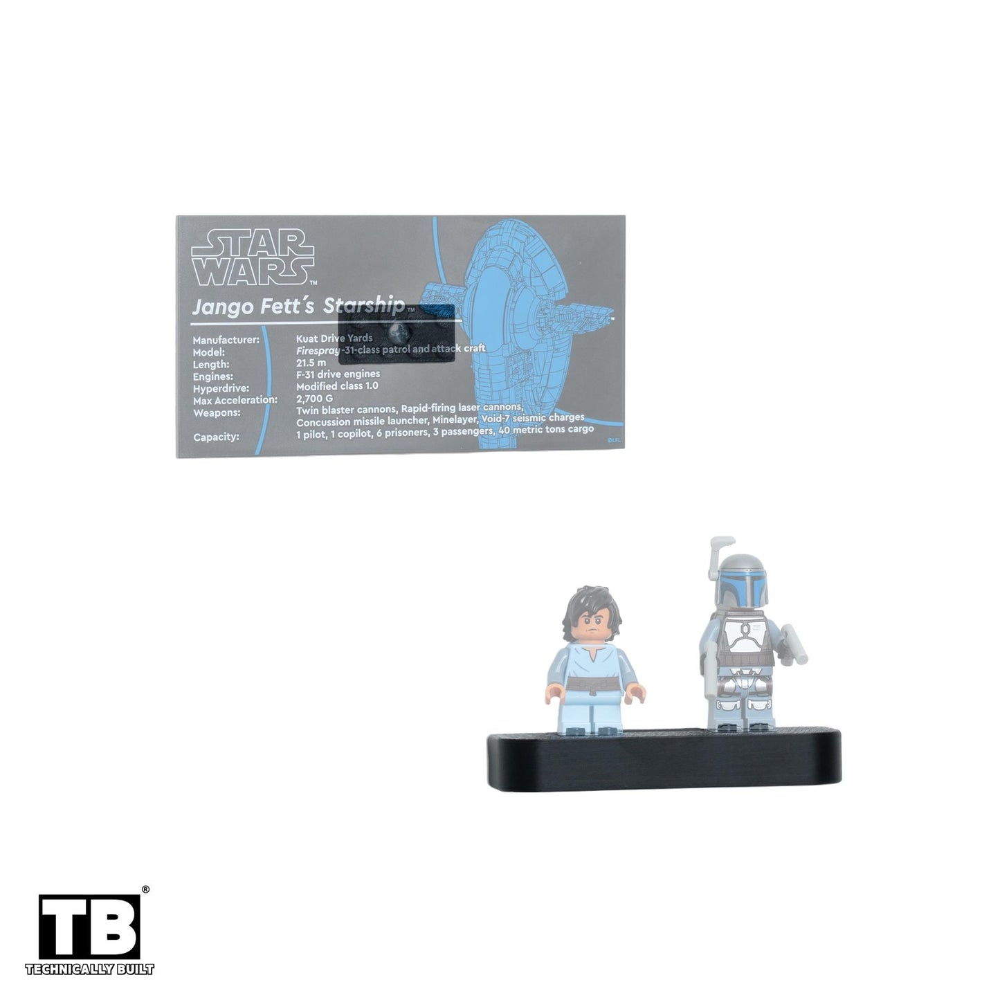 Vertical Wall Mount for LEGO Star Wars Jango Fett's Firespray-Class Starship-75409