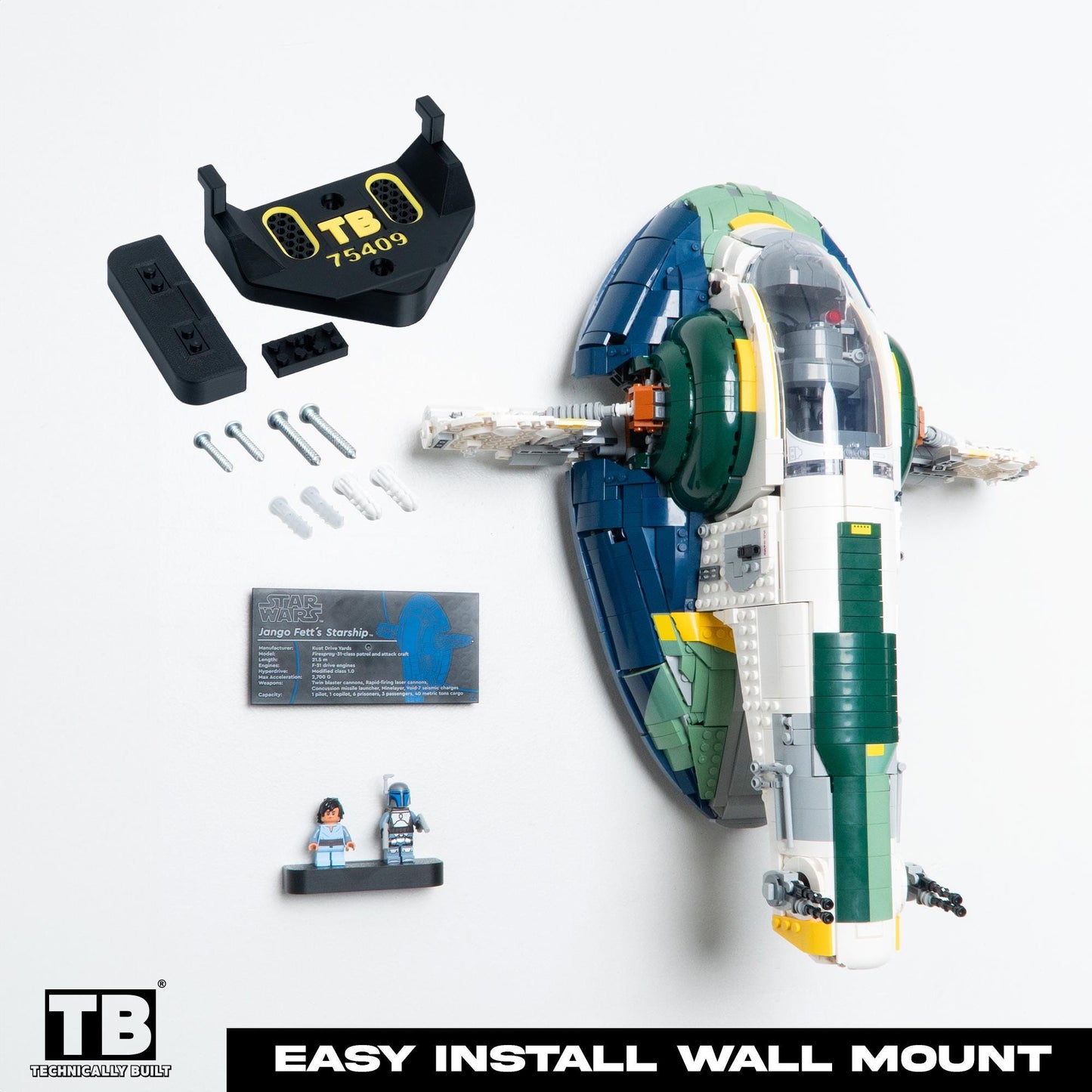 Vertical Wall Mount for LEGO Star Wars Jango Fett's Firespray-Class Starship-75409