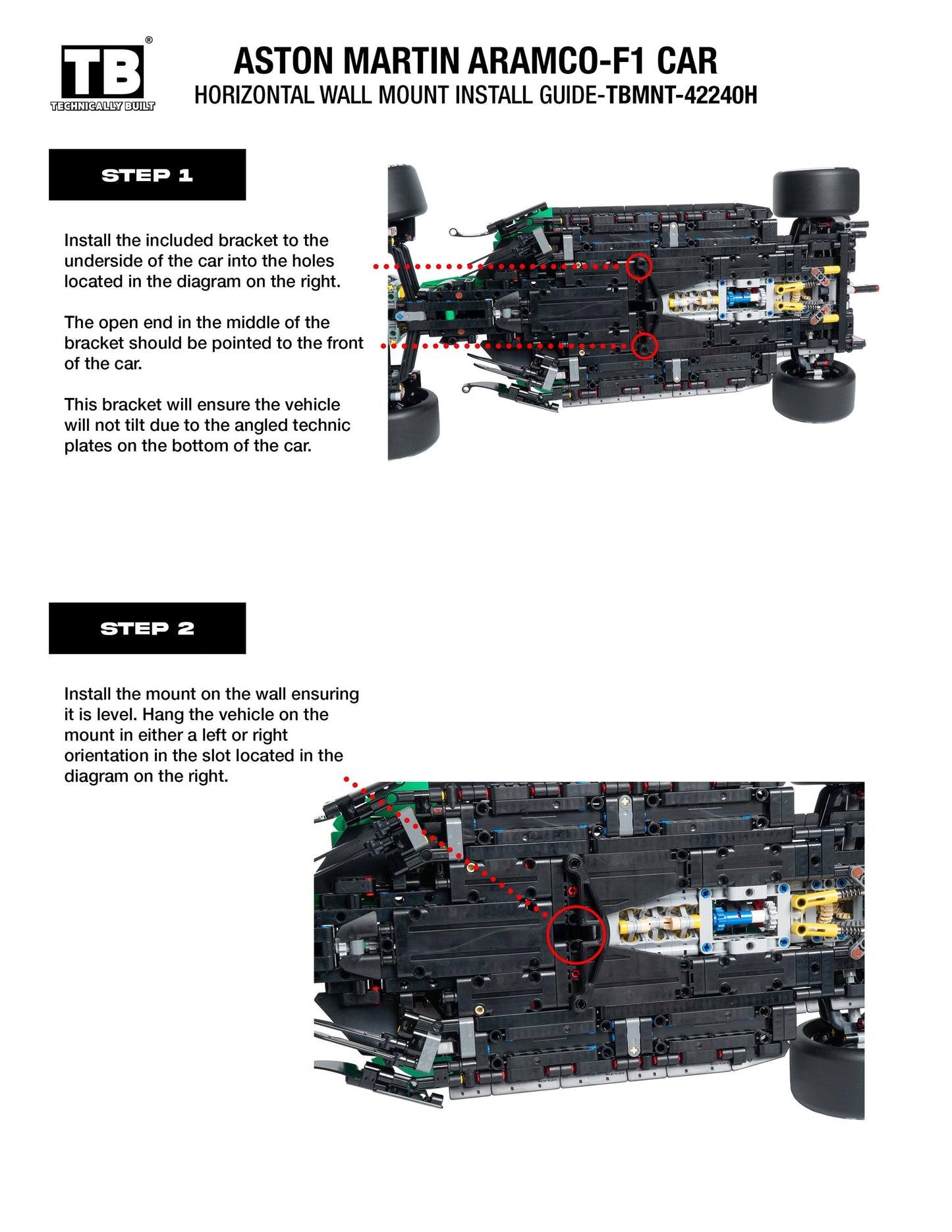Horizontal Wall Mount for LEGO Technic Aston Martin Aramco AMR25 F1 Car-42240